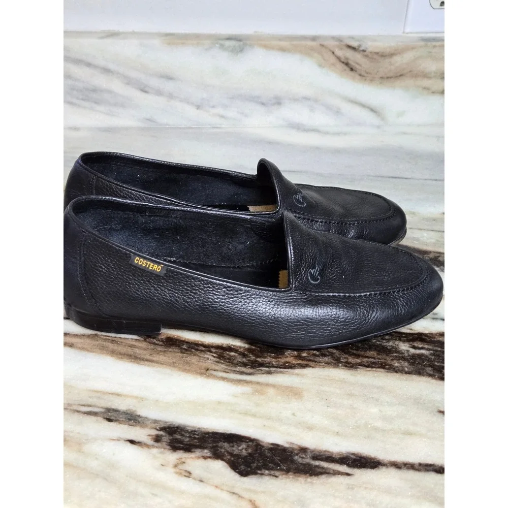 El Corte Ingles Costero Black Pebbled Leather Loafers Embroidered Bit Slip On 45